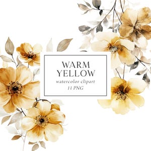 Gele bloemen clipart, gele bloemen boeketten, mosterdgele huwelijksuitnodiging, commercieel gebruik, boho bloemen clipart, gele wilde bloemen