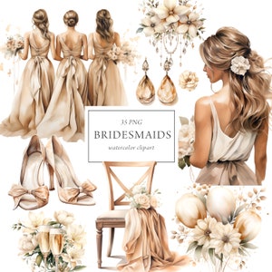 Demoiselles d’honneur Clipart Aquarelle, Beige Demoiselles d’honneur Clipart, Beige Mariage Clipart Aquarelle, Douche nuptiale, Autocollants planificateur, Mariage Boho