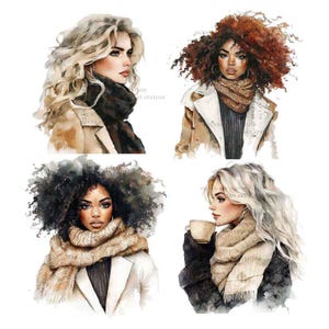 Fall Fashion Clipart, Neutral Fall Girl Clipart, Cozy Fall Watercolor, Autumn Fashion Clipart, Winter Fashion Clipart, Fall Outfit image 2