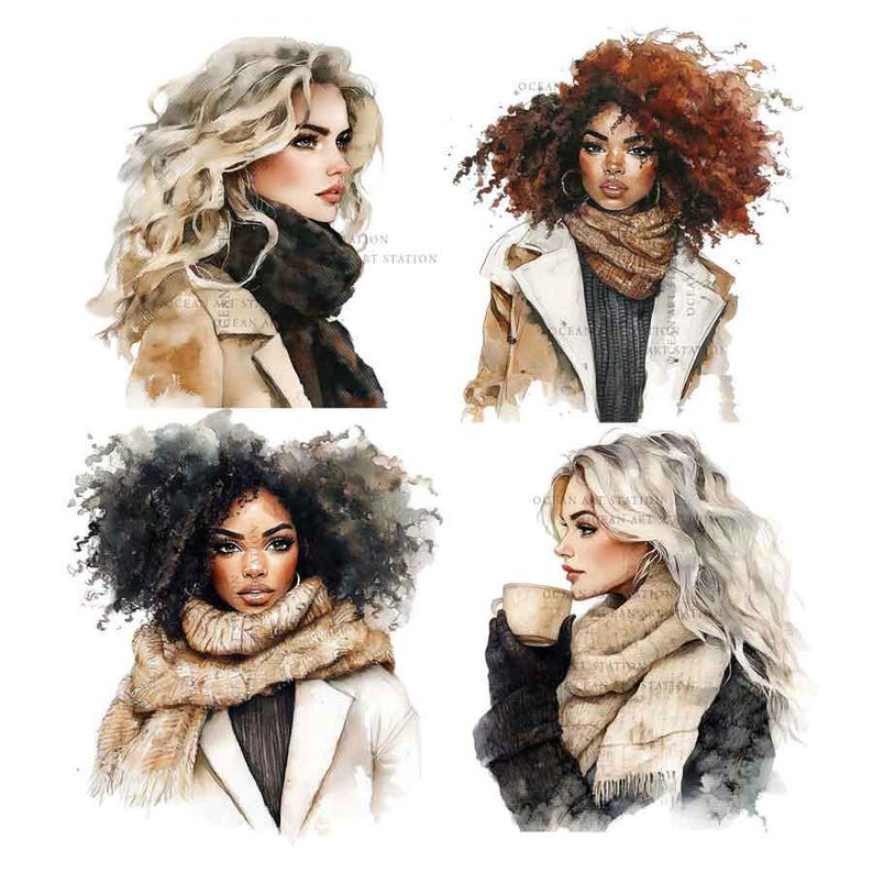 Fall Fashion Clipart, Neutral Fall Girl Clipart, Cozy Fall Watercolor, Autumn Fashion Clipart, Winter Fashion Clipart, Fall Outfit image 2