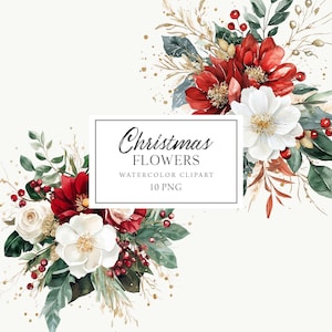 Kerst bloemen clipart, winter bloemen aquarel, kersthuwelijksuitnodigingen, winterboeketten, vakantie-uitnodiging, png