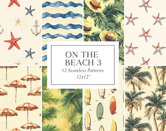 Beach Digital Papers, Beach Seamless Patterns, Sea Shell Patterns, Ocean Digital Papers, Retro Beach Paper Pack, Nautical Patterns