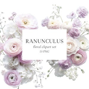 Clipart renoncule, clipart floral rose, clipart mariage rose, bouquets de renoncule, élégants bouquets de fleurs de mariage, faire-part de renoncule
