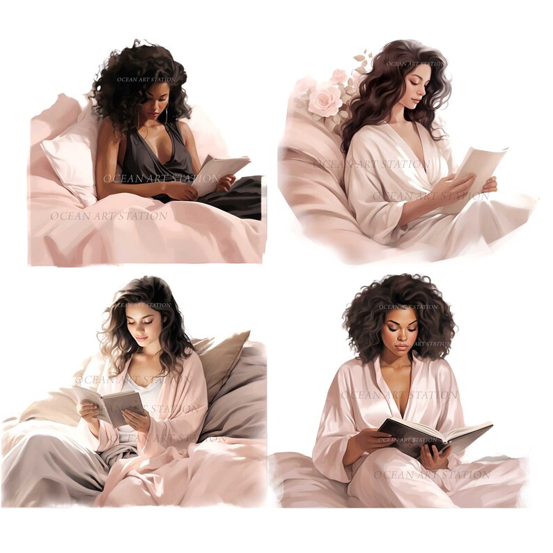 Boek minnaar clipart, lezen clipart, roze boeken clipart, boekenwurm, koffie en boeken, bibliotheek boekenplank, meisjes lezen PNG, meisjes met boeken afbeelding 2