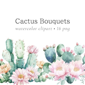 Clipart floral cactus, Clipart fleurs Boho, Clipart fleurs du désert, Clipart de bouquets de cactus, bouquets aquarelles, mariage de cactus
