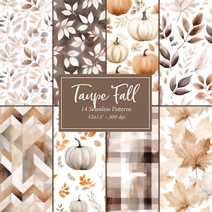 Carte digitali autunnali, motivi autunnali senza soluzione di continuità color talpa neutro, confezione di carta digitale autunnale accogliente, beige bordeaux, motivo ripetuto di sfondi autunnali