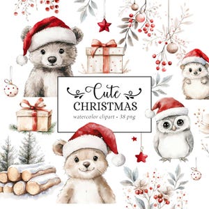 Weihnachten Tiere Clipart, süße Tiere mit Weihnachtsmützen, süße Weihnachten Clipart, Winter Tiere Clipart, kommerzielle Nutzung Urlaub Clipart Kinder