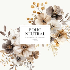 Neutrale bloemen clipart, boho bloemen clipart, neutrale boeketten clipart, beige bloemen clipart, boho bloemen aquarel, beige bruine bloemen