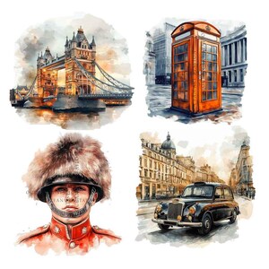 London Clipart, Big Ben Tower Bridge, London Watercolor Illustration, England British UK Clipart, Travel Clipart London Sticker Scrapbooking image 2