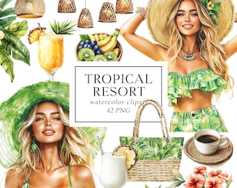 Summer Vacation Clipart, Tropical Vacation Clipart, Summer Fashion Clipart, Exotic Beach Holidays, Beach Tropical Girls, Png, Pool Party