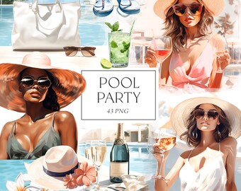 Pool Party Clipart, Vacation Clipart, Summer Fashion Clipart, Beach Party Clipart, Luxury Summer Holiday, Beach Girls Clipart, Png