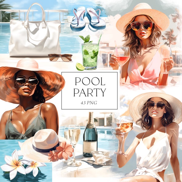 Pool Party Clipart, Vacation Clipart, Summer Fashion Clipart, Beach Party Clipart, Luxury Summer Holiday, Beach Girls Clipart, Png