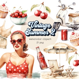 Imágenes prediseñadas de verano retro, imágenes de chicas playeras, imágenes de playa retro, chicas de moda de verano, imágenes de chicas vintage, vacaciones en la playa, fiesta en la piscina