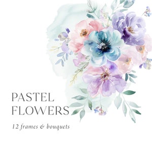 Clipart fiori pastello, bouquet primaverili Png, clipart fiori primaverili pastello, clipart matrimonio pastello, invito primaverile, matrimonio primaverile