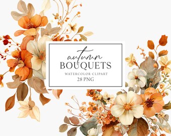 Herfst clipart aquarel, herfst boeketten clipart, herfst bloemen clipart, herfst bloemen clipart, boho herfst uitnodigingen, herfst frames en kransen