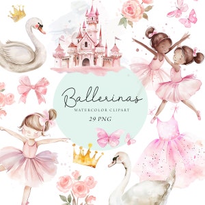 Ballerinas Clipart, Rosa Ballerina Png, Niedliches Ballett Clipart, Schwanensee Clipart, Tanzen Clipart, Blush Rosa, Ballerina Aquarell, Aufkleber