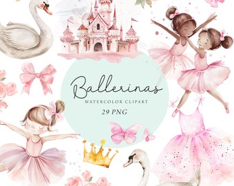Ballerinas Clipart, Pink Ballerina Png, Cute Ballet Clipart, Swan Lake Clipart, Dancing Clipart, Blush Pink, Ballerina Watercolor, Stickers