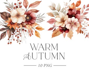 Fall Bouquets Clipart, Fall Flowers Clipart, Autumn Floral Clipart, Fall Wedding Clipart Watercolor, Fall Invitations, Beige Brown Flowers