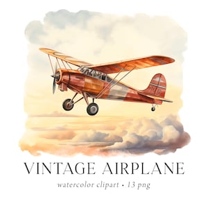 Vintage Airplanes Clipart, Aviation Clipart, Retro Airplanes Clipart, Travel Clipart Watercolor, Adventure Clipart, Vintage Travel Clipart