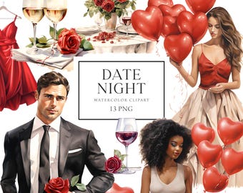Clipart di San Valentino acquerello, Clipart di San Valentino uso commerciale, Pacchetto di San Valentino, Clipart di coppia romantica amore, PNG