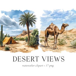 Woestijn clipart aquarel, woestijnlandschap, Sahara kameel cactus clipart, westerse clipart, canyon clipart, cowboy zuidwesten clipart