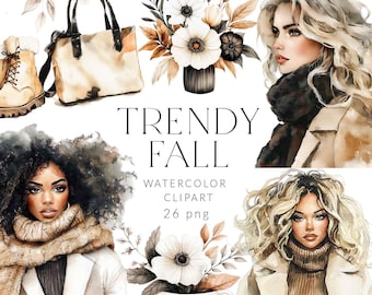 Fall Fashion Clipart, Neutral Fall Girl Clipart, Cozy Fall Watercolor, Autumn Fashion Clipart, Winter Fashion Clipart, Fall Outfit