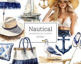 Nautical Clipart, Sailor Girl Clipart, Nautical Fashion Girl, Summer Vacation, Beach Holidays, Anchor Lighthouse, Png