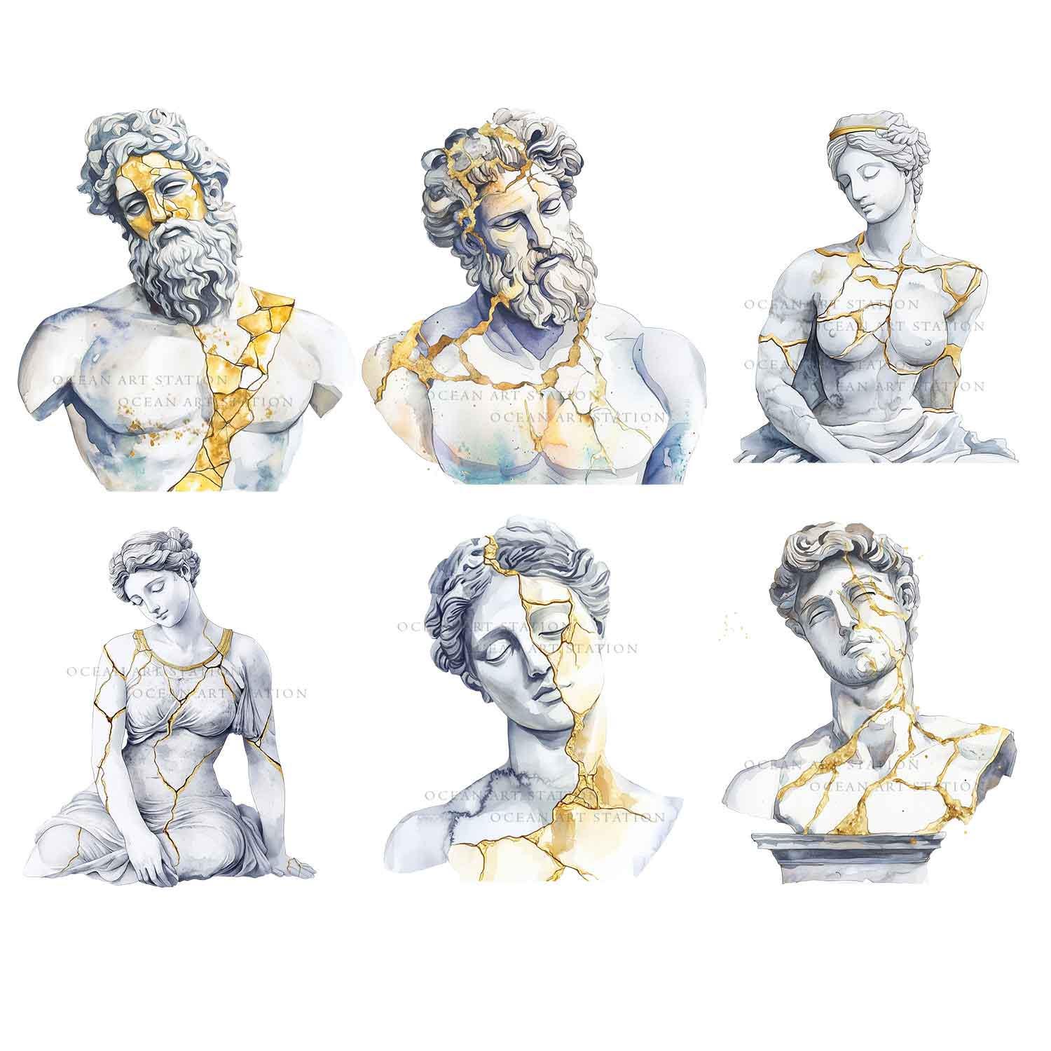 Kintsugi Roman Antient Statues Clipart, Kintsugi Clipart, Roman Sculptures, Statues ...