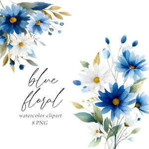 Blauwe bloemen clipart, blauwe wilde bloemen boeketten, blauwe huwelijksuitnodiging, blauwe babyshower, blauwe bruidsboeketten, commercieel