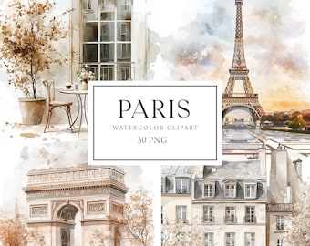 Paris Clipart Watercolor, Eiffel Tower, France Clipart, Paris Stickers Scrapbooking, Paris Illustrations, French Clipart Png