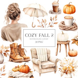 Cozy Fall Clipart, Fall Clipart Watercolor, Cozy Home, Cosy Autumn Clipart, Home Decor Clipart, Commercial, Fall Stickers, Fall Scrapbooking