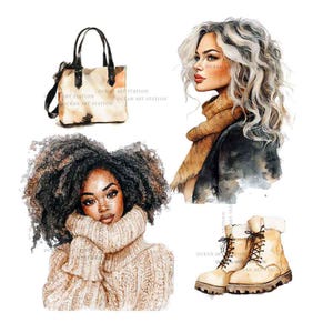 Fall Fashion Clipart, Neutral Fall Girl Clipart, Cozy Fall Watercolor, Autumn Fashion Clipart, Winter Fashion Clipart, Fall Outfit image 5
