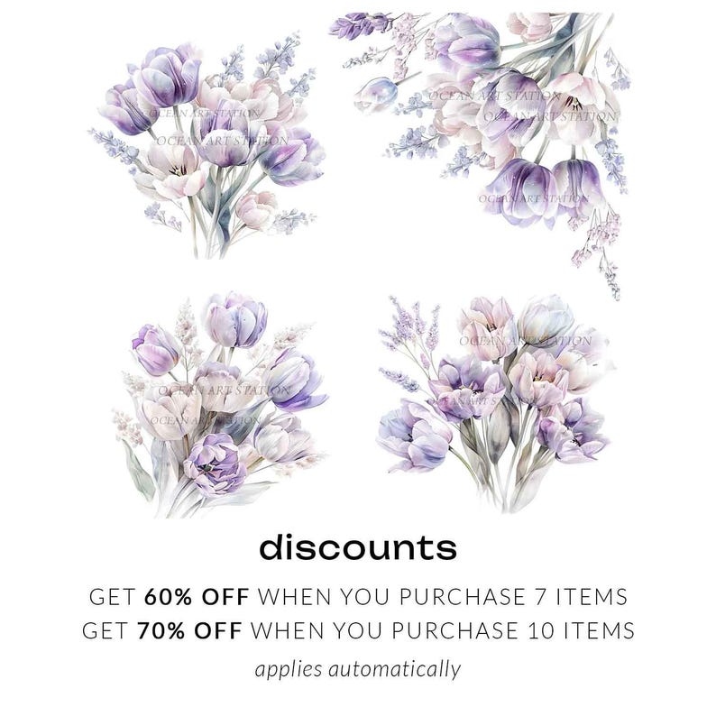 Tulips Clipart Watercolor, Tulip Clipart Png, Lilac Floral Clipart, Purple Spring Clipart, Spring Floral Clipart, Wedding Bouquets Clipart image 2