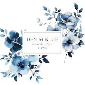 Blaue Blumen Clipart, Staubige Blaue Blumensträuße, Denim Blau, Blaue Babyparty, Blaue Hochzeitssträuße, Boho Blumen, Staubige Blaue Einladung