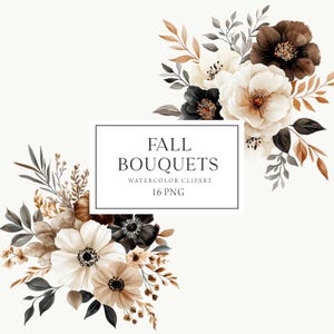 Herbst Blumensträuße Clipart, Neutral Herbst Blumen Clipart, Herbst Blumen Clipart, Herbst Hochzeit Clipart Aquarell, Herbst Einladungen, Erntedank