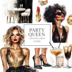 Imágenes prediseñadas de chicas fiesteras, noche de chicas, imágenes prediseñadas de noche de fiesta, celebración, acuarela, fiesta de Nochevieja, imágenes prediseñadas de noche de damas, PNG, POD