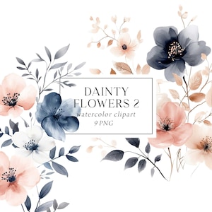 Blue Pink Floral Clipart, Navy Blush Pink Bouquets, Navy Blue and Pink Wedding Bouquets, Commercial, Dainty Flowers, Wedding Clipart