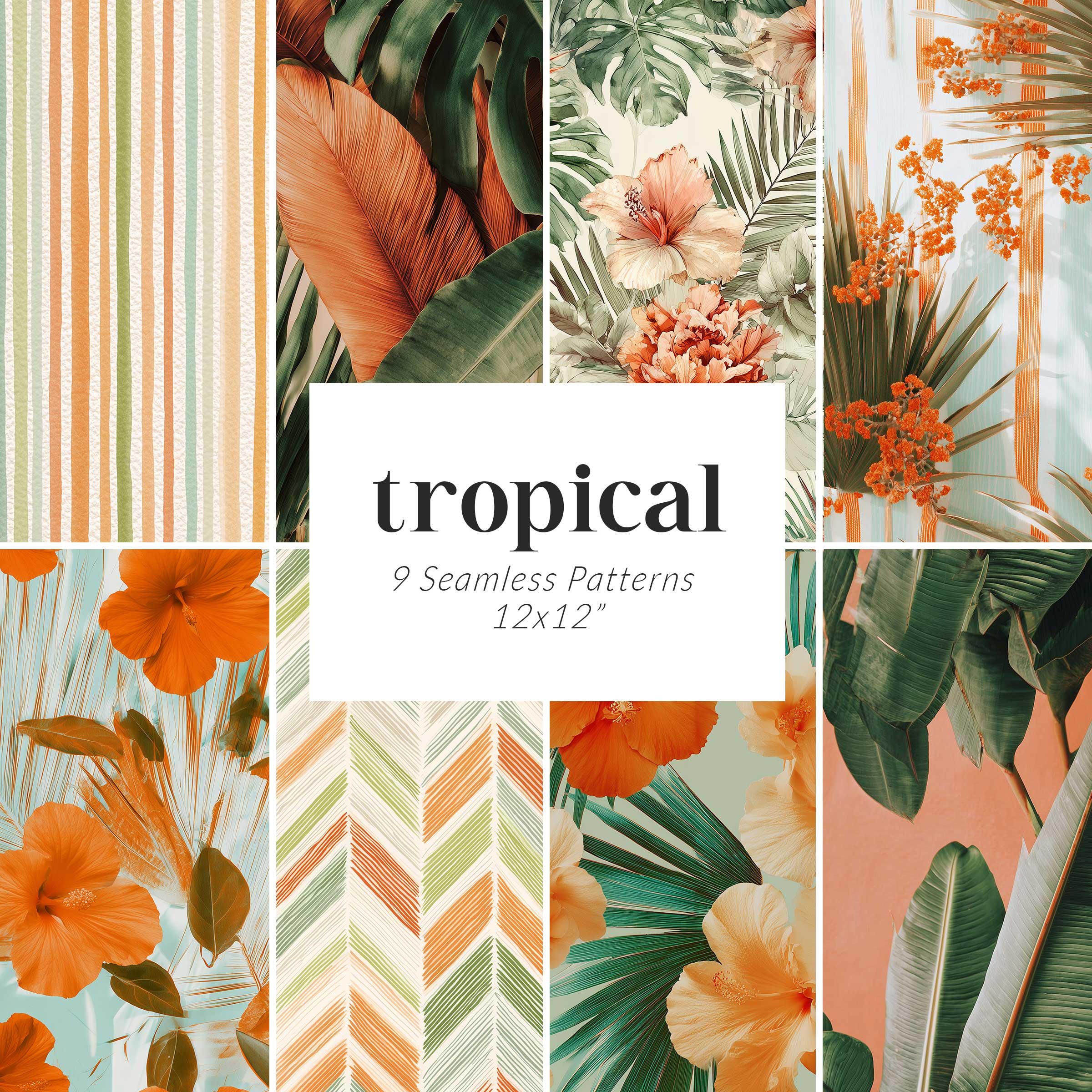 Tropical Patterns. Rectangular Tropical Seamless Patterns, Beach Patterns, Palm Leaf Backgrounds ...