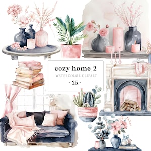 Gemütliches Haus Aquarell, gemütlich Haus ästhetisch, Marine rosa Haus Clipart, Haus Dekor Clipart, kommerzielle Nutzung, Haus Aufkleber, Scrapbooking
