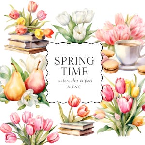 Clipart di primavera, Clipart di tulipani, Clipart floreale di primavera, Vasi floreali, Acquerello, Clipart di bouquet di primavera, Clipart di Pasqua, Tulipani Png