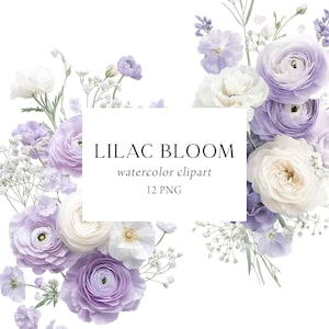 Paarse bloemen clipart, paarse bruiloft clipart, paarse baby shower clipart, lila bloemen clipart, ranonkel, lila bruidsboeketten