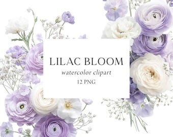 Purple Floral Clipart, Purple Wedding Clipart, Purple Baby Shower Clipart, Lilac Floral Clipart, Ranunculus, Lilac Wedding Bouquets