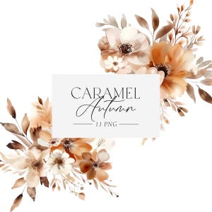 Clipart fleurs automne, Clipart bouquets automne, Clipart floral automne, aquarelle des cliparts automne, faire-parts automne, fleurs marron beige