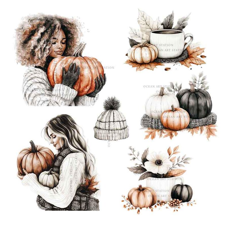 Fall Fashion Clipart, Neutral Fall Girl Clipart, Cozy Fall Watercolor, Autumn Fashion Clipart, Winter Fashion Clipart, Fall Outfit image 3
