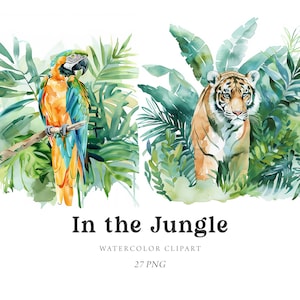 Clipart animaux de la jungle, aquarelle des cliparts, clipart animaux de safari, animaux d'Afrique, clipart baby shower, clipart chambre d'enfant, autocollants