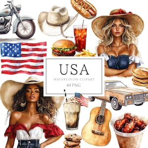 Aquarelle des États-Unis, clipart du 4 juillet, clipart Amérique, États-Unis, autocollants numériques États-Unis, Illustration aquarelle États-Unis, scrapbooking