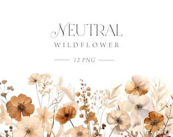 Neutral Floral Clipart, Wild Flower Clipart, Boho Wildflowers Watercolor, Floral Bouquets Commercial, Dried Flowers, Beige Brown Flowers