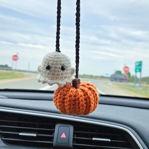 Crochet Ghost and Pumpkin Car Charm Halloween Fall Accessory