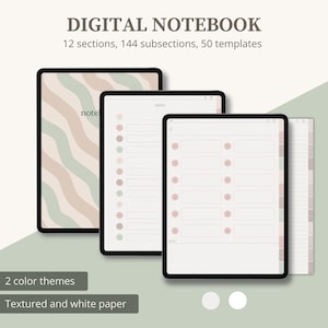 12 Tab Digital Notebook with Subsections, Digital Hyperlinked Journal, Student Notebook, Portrait