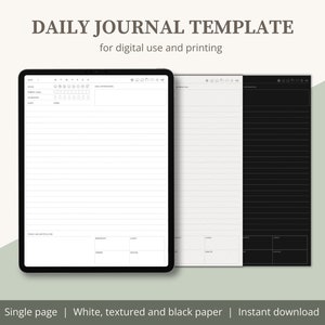 Daily Journal Page, Digital Diary Template, Printable A4 / US Letter pdf, Portrait, Lined